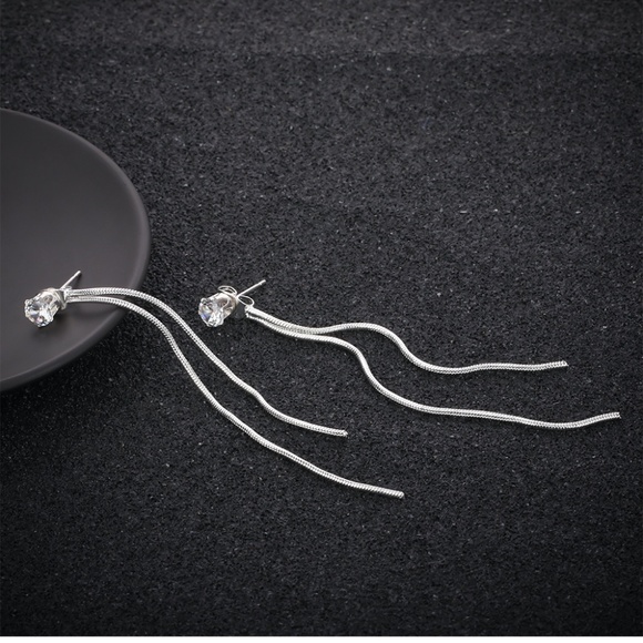 'Elise' Drop Silver Crystal Snake Chain Earrings - Picture 10 of 10